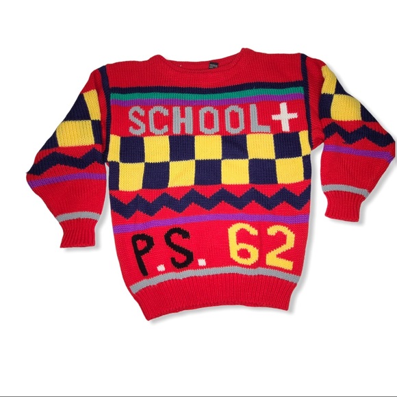 Vintage Sweaters - Vintage 1980s sweater school theme primary colors